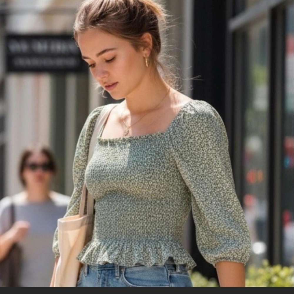 Paper Crane Sage Green Floral Blouse